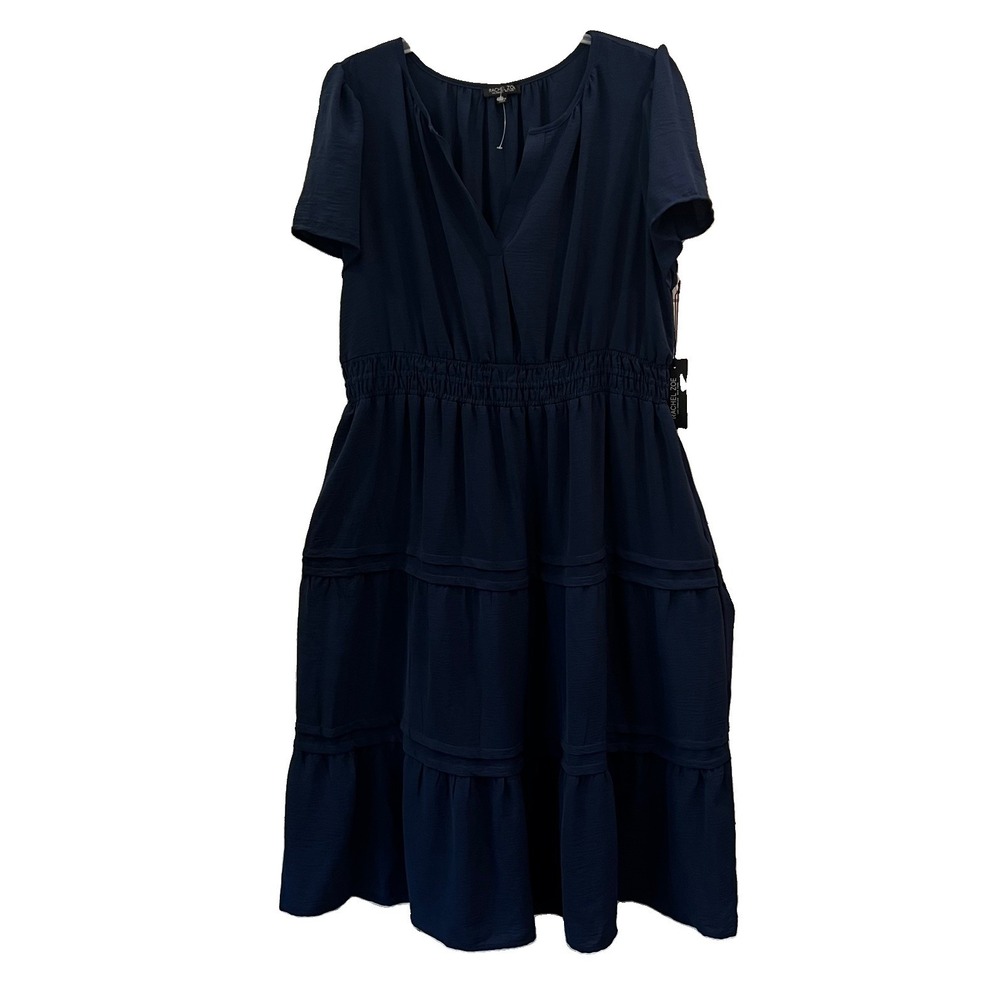 Rachel Zoe Dress Women Size 2x Navy maxi Tiered stretchy Flutter sleeve NEW!